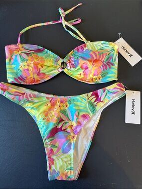 Hurley Tropical Floral Bikini Set - Yellow, Pink, Green, Blue